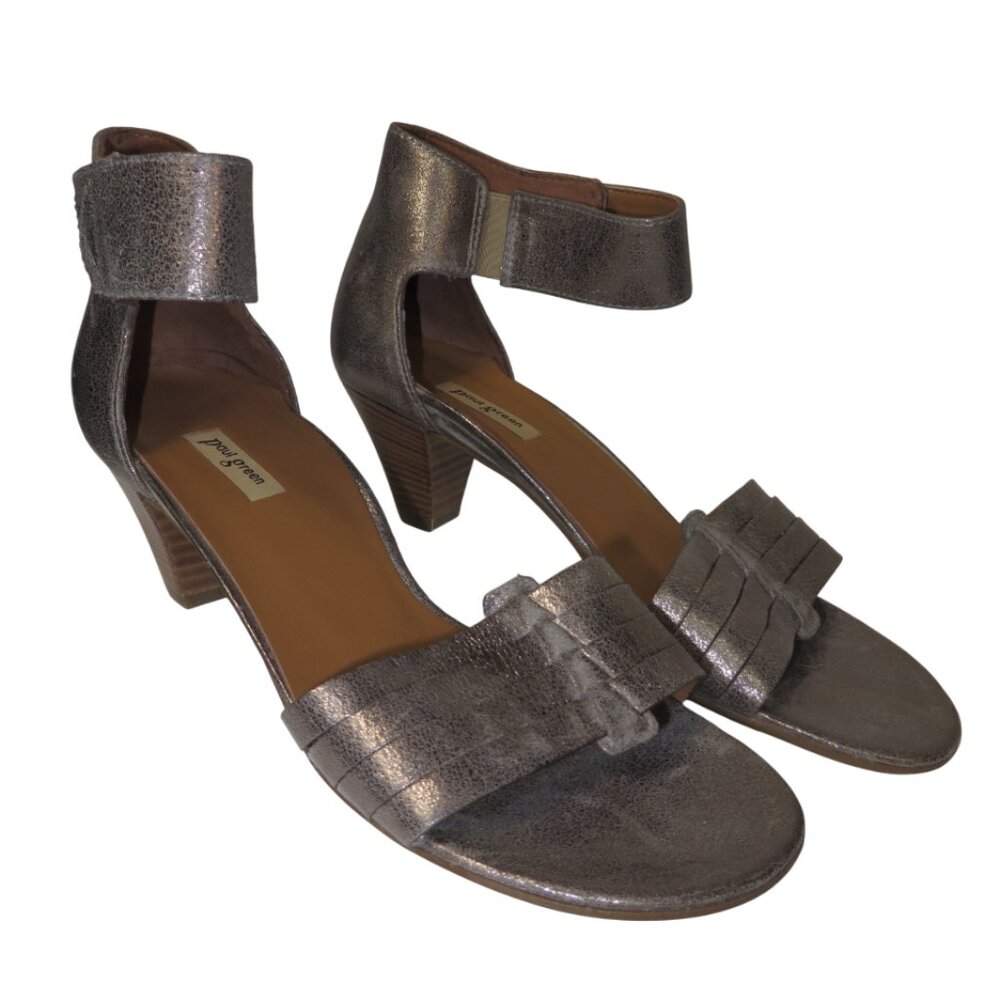 Designer Paul Green Silver Heels Size 5.5